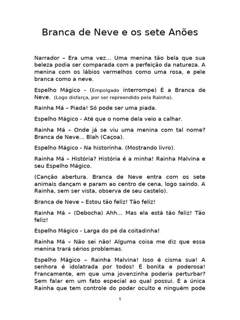 História Da Branca De Neve Texto - Resumo da História de Branca de Neve | PDF | Branca de Neve