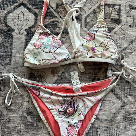 Vintage Floral Hurley Bikini Set Top Bottom Size Depop