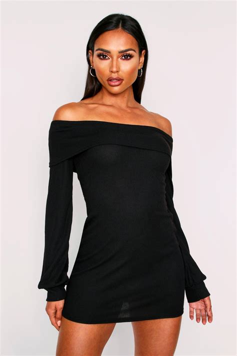 Off The Shoulder Rib Mini Dress Misspap Uk Ribbed Mini Dress Hot Bodycon Dresses Mini Dress