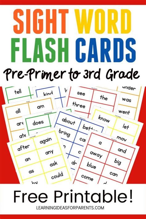 Free Printable Sight Word Flash Cards