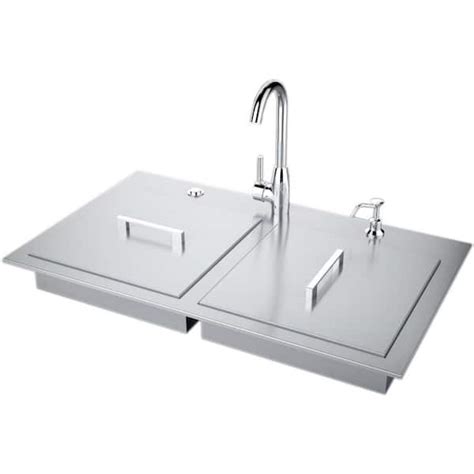 Sunstone In Stainless Steel Double Sink With Built In Covers And Hot Cold Faucet Ada