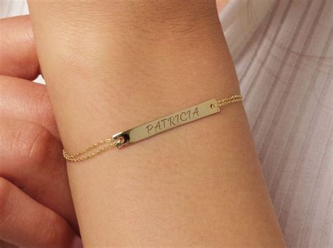 14k Gold Bar Bracelet Custom Bar Bracelet Personalized Name Bracelet Engraved Bracelet For