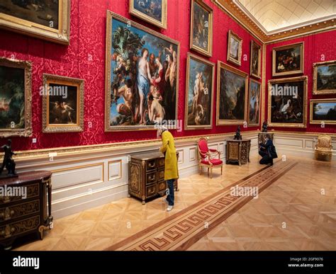 Museum Goers Looking At Paintings In The Wallace Collection Hertford