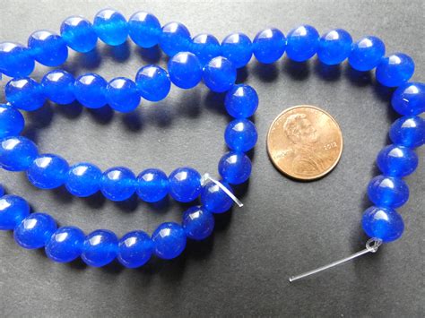 15 Inch 8mm Natural Blue Malaysia Jade Bead Strand Dyed About 48