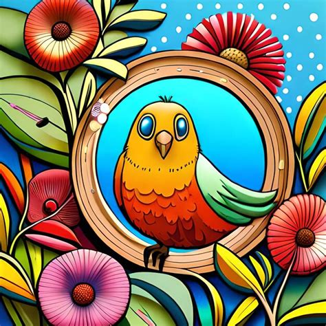 Premium Ai Image Colorful Birds Illustration With Flower Background