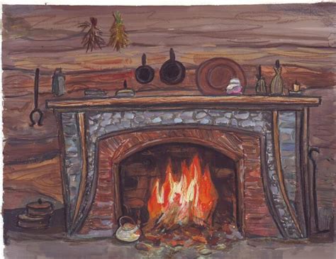 Иллюстрация Очаг в доме викинга в стиле книжная графика