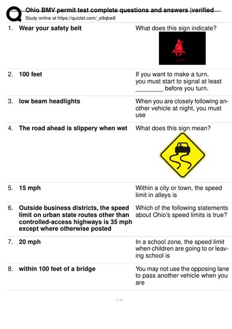 Ohio BMV permit test complete questions and answers |verified - Ohio