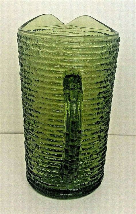 Vintage Anchor Hocking Soreno Avocado Green Glass Juice Pitcher 7” Ebay