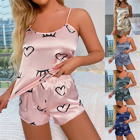 Ensemble Pyjama Sexy Imprim C Ur Pour Femme V Tements De Nuit 2 Pi Ces