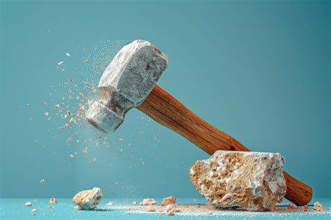 A Hammer Is Shown In The Air With A Pile Of Rubble Below It Premium