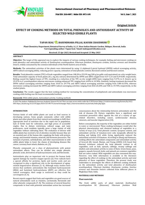 PDF EFFECT OF COOKING METHODS ON TOTAL PHENOLICS AND ANTIOXIDANT