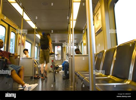Passengers Inside An Almost Empty Subway Train In Boston Massachusetts
