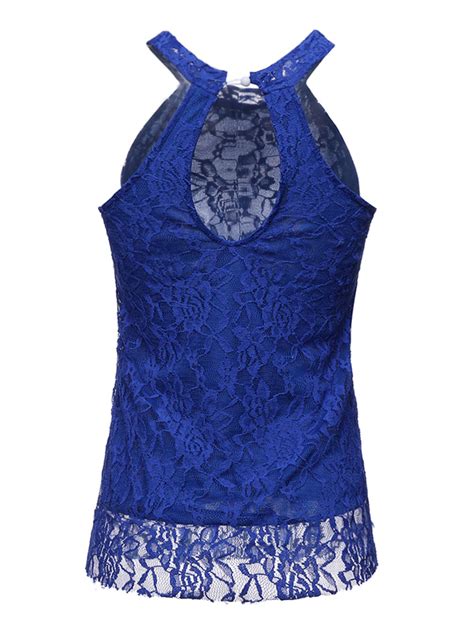 Sexy Hot Women Loose Solid Sleeveless Lace Halter Tank Top Blouse Us