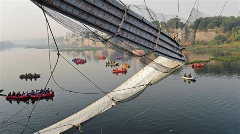 VIDEO Así colapsó el puente colgante de India suman 9 detenidos por