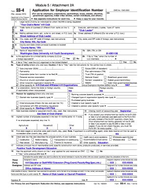 Fillable Online Extension Wsu Form SS 4 Application For Employer