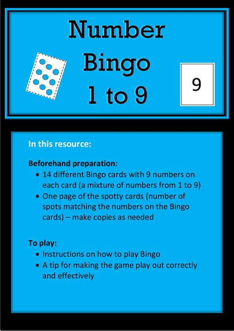 Number Bingo 1 To 9 Teacha