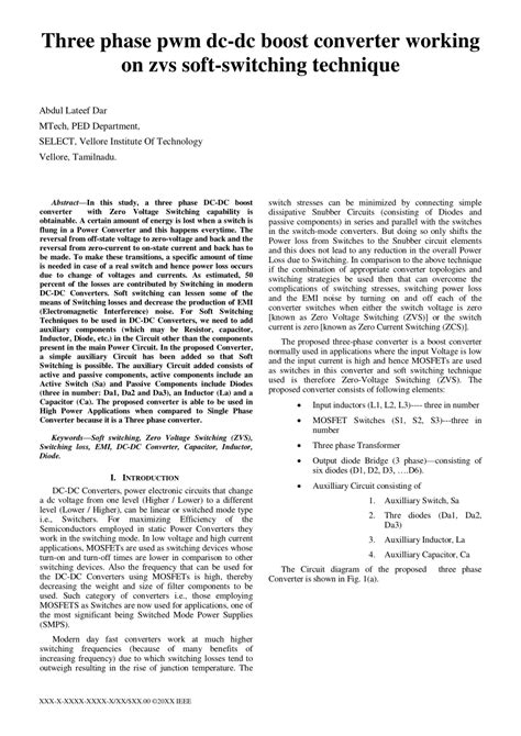 Pdf Three Phase Pwm Dc Dc Boost Converter Working On Zvs Soft