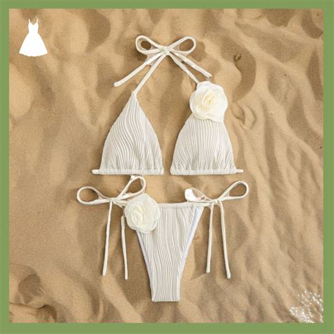 Summer Rose Flower Bikini Beachwear Swimwear Thong Bikinis For Women