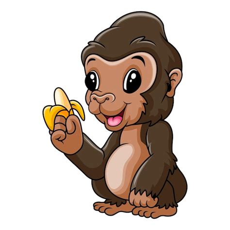 Premium Vector Cute Baby Gorilla Holding A Banana