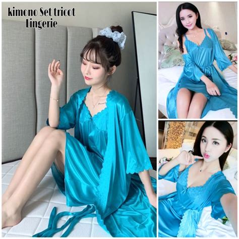 Jual BAJU TIDUR KIMONO LINGERIE SEXI 2IN1 JUMBO TRICOT SATIN IMPORT Shopee Indonesia