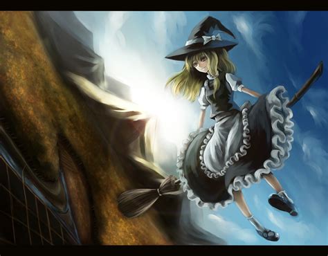 Apron Blonde Hair Braids Hat Kirisame Marisa Paseri Sky Touhou Witch Konachan Konachan