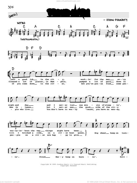 Proud Mary Sheet Music Real Book With Lyrics PDF