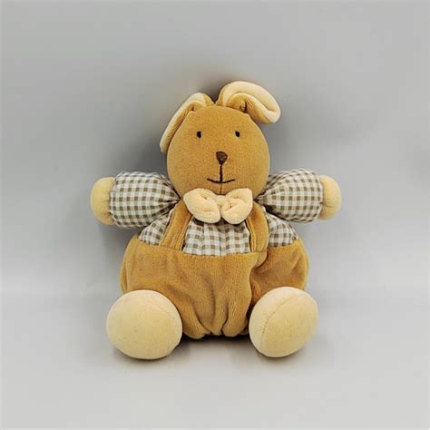 Doudou Lapin Boule Beige Vichy Priscilla Larsen