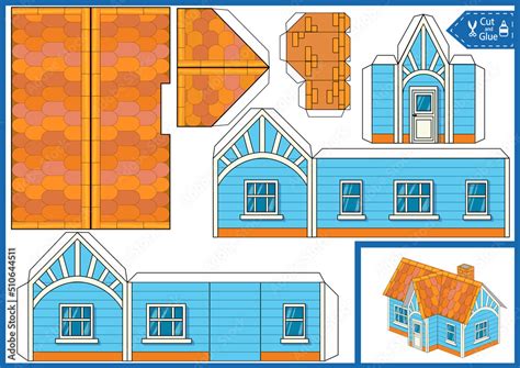 Stockvektorbilden Paper Craft Of House Printable Template 3d Model