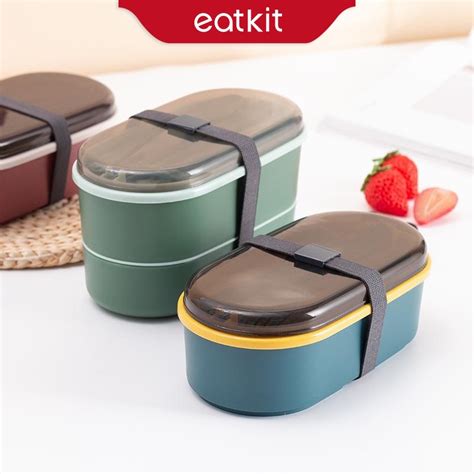 Jual Eatkit Kotak Makan Siang Transparan Ml Desain Dua Lapis