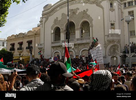 October 18, 2023: Tunis, Tunisia. 18 October 2023. A large protest in