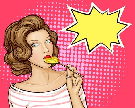 La Giovane Ragazza Sexy Del Brunette Succhia Il Lollipop Vettore Gratis