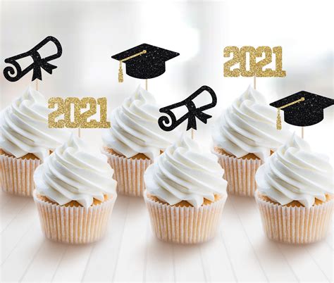 Class Of 2021 Cupcake Toppers Graduation Cupcake Toppers Etsy