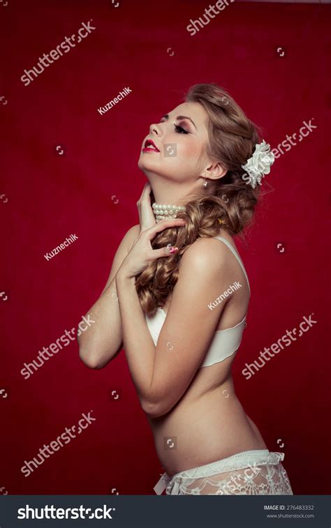 Sexy Girl White Lingerie Red Background Stock Photo 276483332 Shutterstock