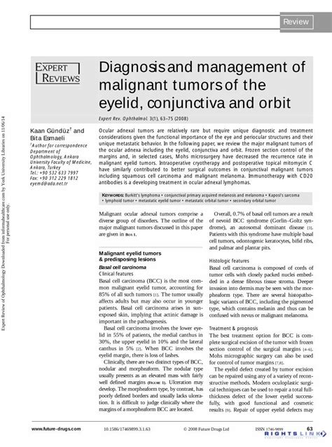 Pdf Diagnosis And Management Of Malignant Tumors Of The Eyelid