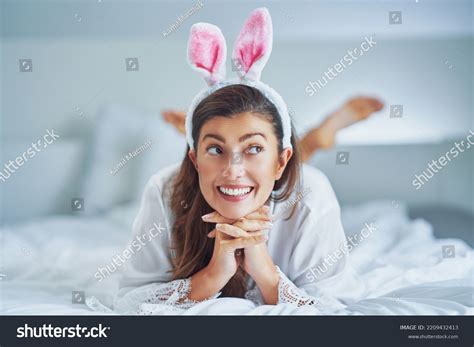 Nice Sexy Brunette On Bed Bunny Stock Photo 2209432413 Shutterstock