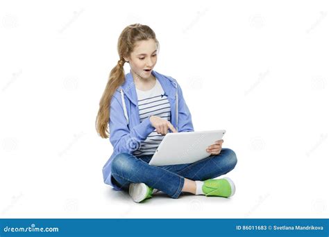Teen Age Girl With Tablet Stock Image Image Of Jacket 86011683