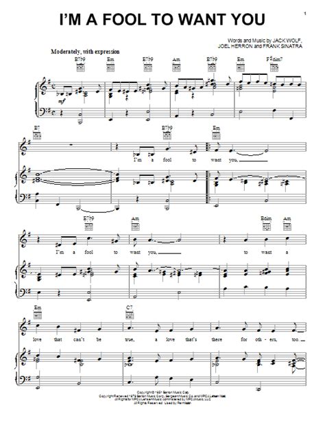 I M A Fool To Want You By Frank Sinatra Sheet Music For Piano Vocal