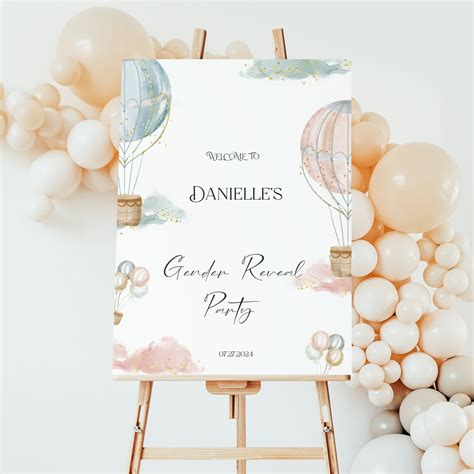 Hot Air Balloon Shower Welcome Sign Printable Gender Reveal Welcome Sign Template Editable