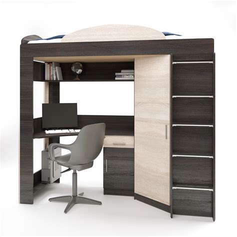 Кровать-горка Чердак со шкафом и столом Эверест венге+дуб молочный (EVR ...