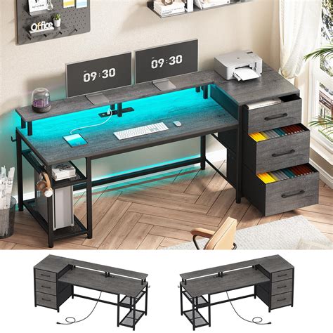 59 Office Desk With Drawers Reversible Computer Desk With File