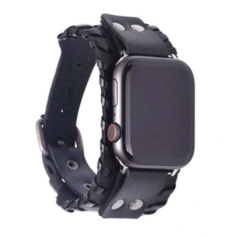 適用蘋果se手表帶apple Watch7表帶iwatch6代頭層皮45mm軟皮質表帶watch5 4 3 2 1代男女通用新款朋克風腕帶