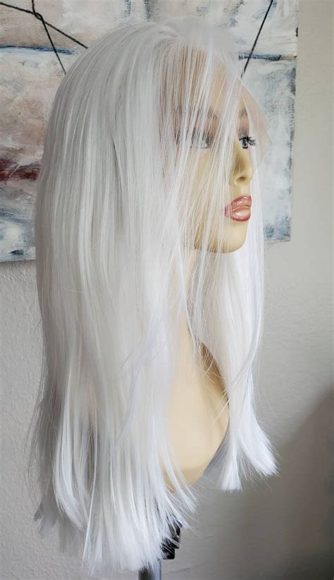 White Blonde Lace Front Wig White Lace Front Wig Platinum Blonde Lace Wig White Mid Length