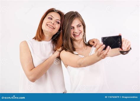 Two Happy Girls Taking A Selfie Stock Image Image Of Attractive