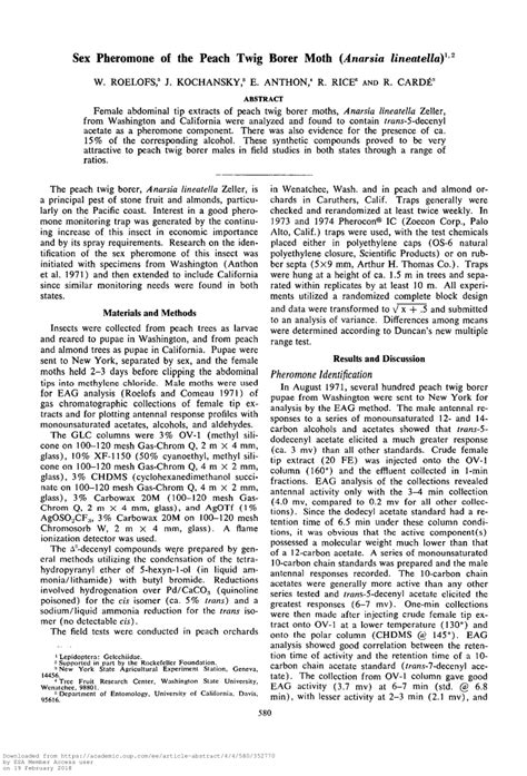 PDF Sex Pheromone Of The Peach Twig Borer Moth Anarsia Lineatella