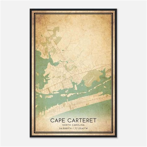 Vintage Cape Carteret North Carolina Map Poster, Cape Carteret NC City