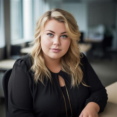 Premium Photo A Woman With Blonde Hair Sitting At A Table In An Office