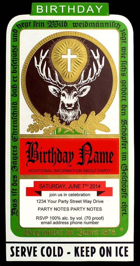 Jagermeister Style Postcard 3.5" x 6.5" Birthday Invitation - PDF Files ...