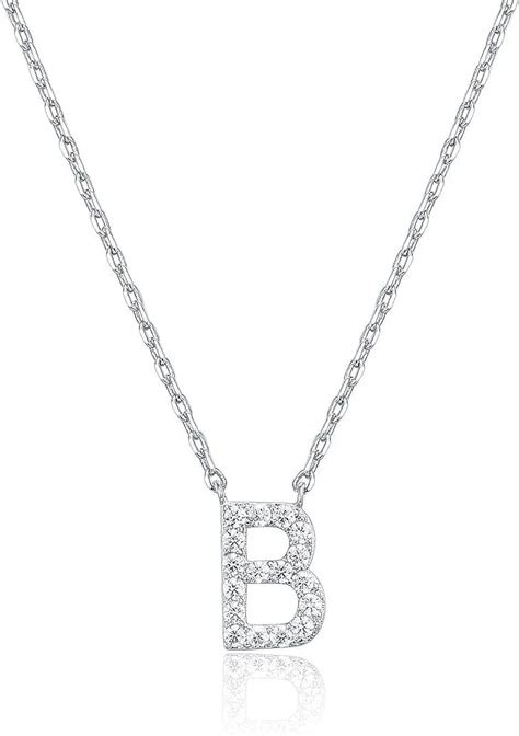 PAVOI 14K White Gold Plated Cubic Zirconia Initial Necklace Letter