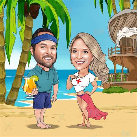 Full Body Couple Caricature With Custom Background Personalized