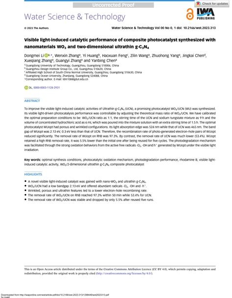 Pdf Visible Light Induced Catalytic Performance Of Composite